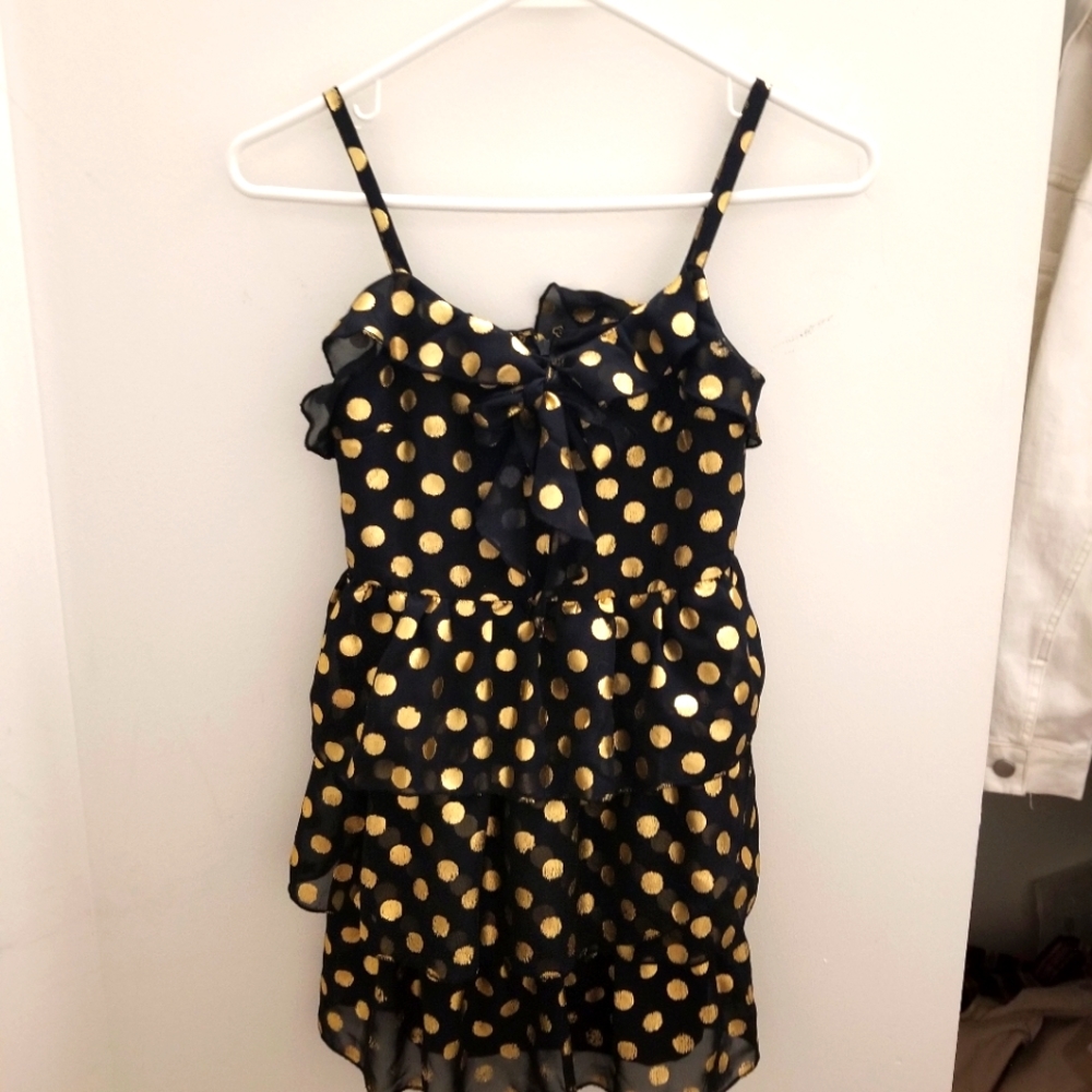 Nicole Miller Girls Black and Gold Polka Dot Dress